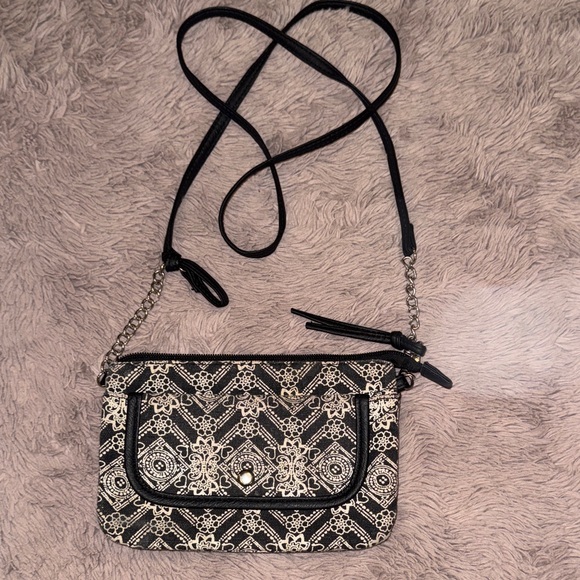 Handbags - Elegant Black and Cream Paisley Crossbody Purse Bag